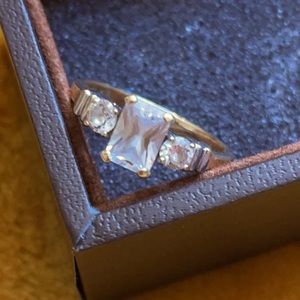 CZ 3 stone ring with gold colored band